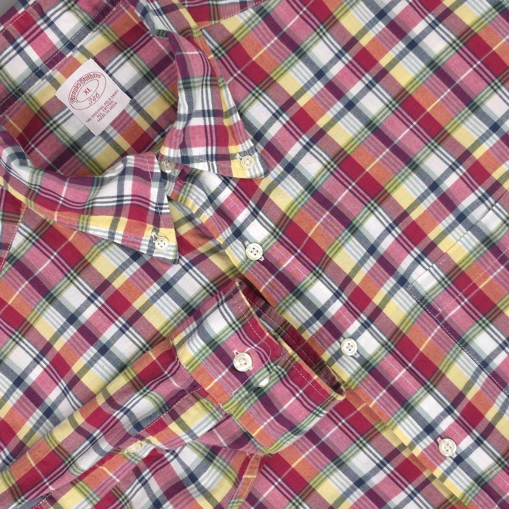 Brooks Brothers Shirt Mens XL Red Madras Plaid Long Sleeve Cotton Button‎ Down
